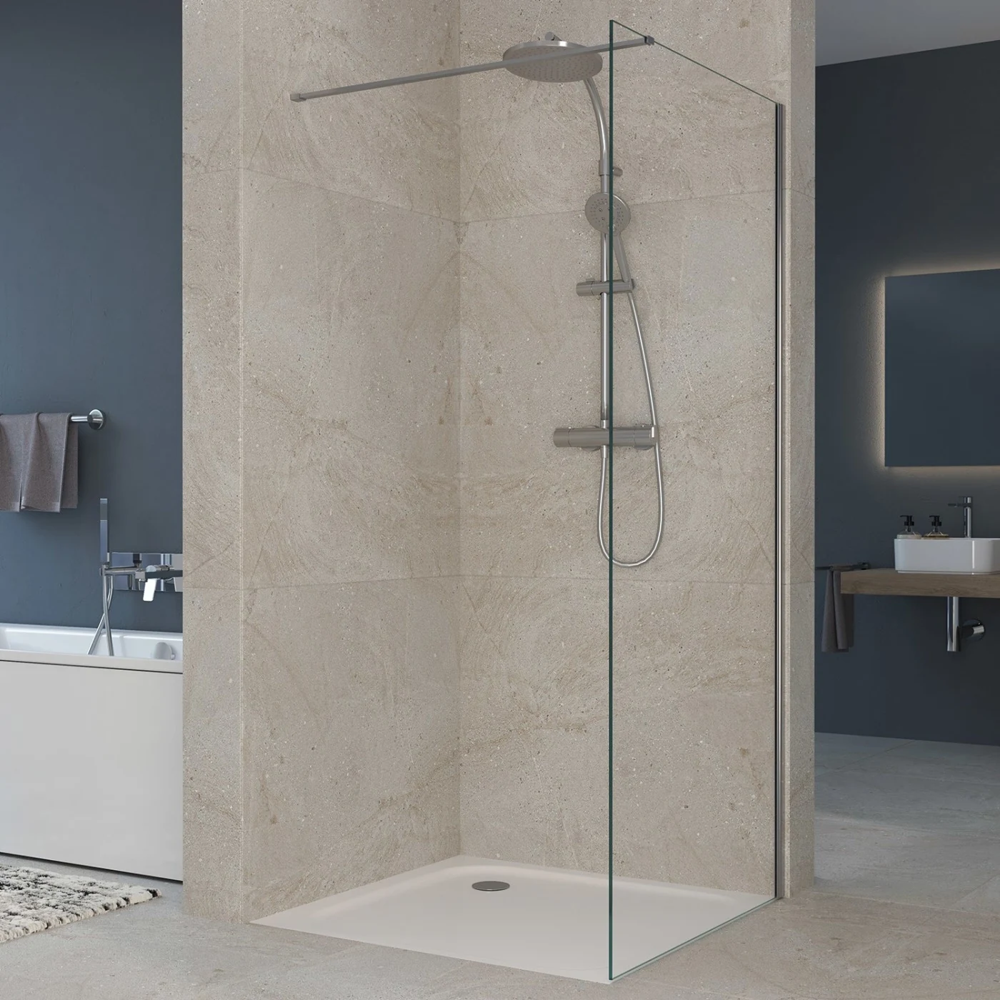 Walk-In Dusche Aura mit klarer Glaswand